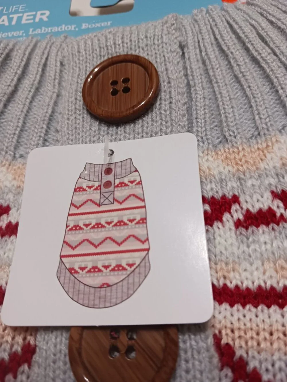 **L** Vibrant Life Dog Sweater Gray /RED 100% Acrylic